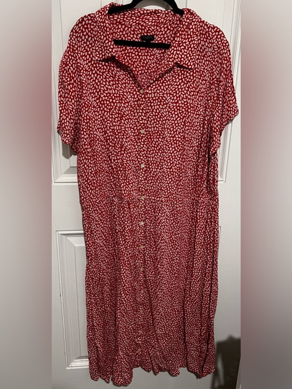 Talbots Plus Womens Button Down Maxi Dress Size 22W Red & White Abstract Leopard